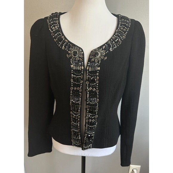 Rickie Freeman Teri Jon Womens Wool Embellished Blazer Beaded Jacket Size 6 EUC - Picture 1 of 10